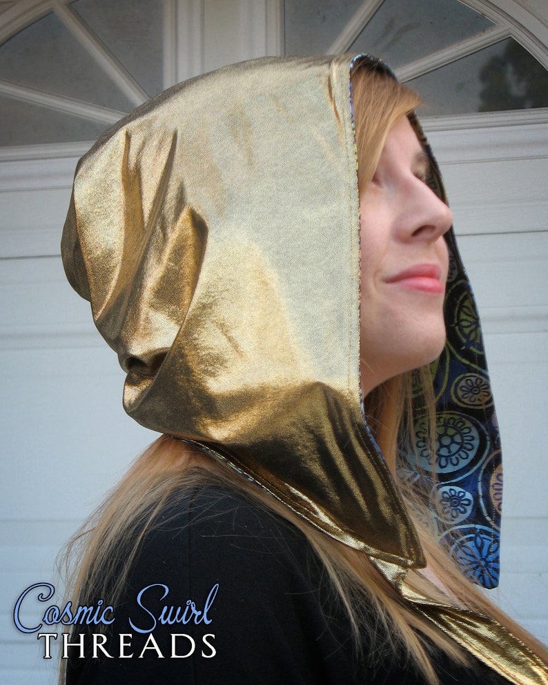 Gold and Blue Batik Reversible Hood image 1