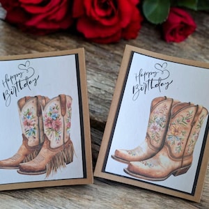 Cowgirl Blank cards. Handmade western cowgirl boot birthday cards