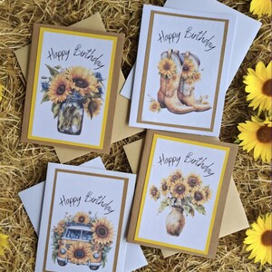Sunflower writing card set.  Set of 4 handmade cards. Printed watercolour boho rustic sunflower summer beach cards. Christmas gift idea.