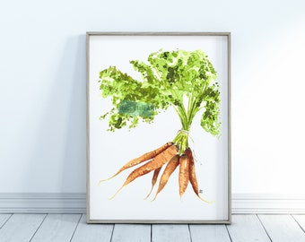 Market Carrots in Watercolor Kitchen Art Painting