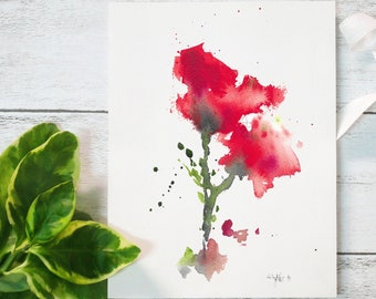 Ruby Flowers in Watercolor Living Room Art Painting