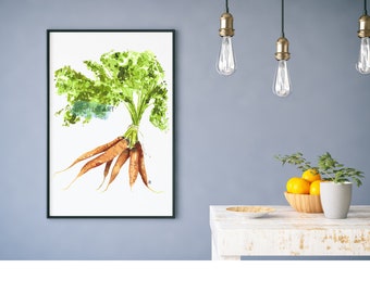 Market Carrots in Watercolor Kitchen Art Painting