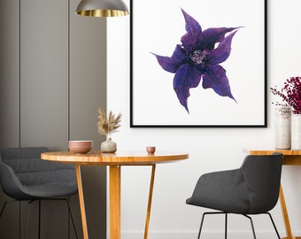 Royal Purple Botanical GP Clematis 'Evipo053' in Watercolor Living Room Art Painting