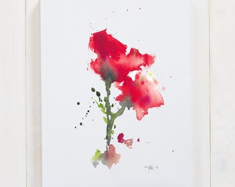 Ruby Flowers in Watercolor Living Room Art Painting