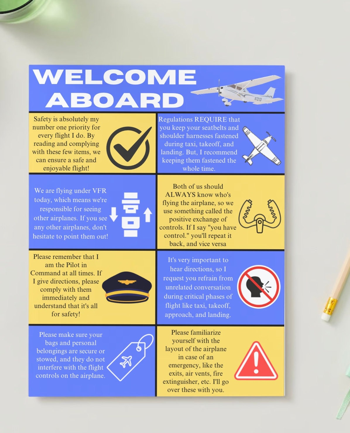 Private Pilots License Passenger Safety Briefing Cards - Etsy