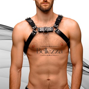Mens Leather Lingerie Harness Men Chest Suspender, Leather Festival Harness, Gay harness, Rave Outfit.
