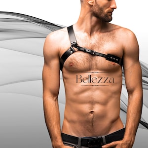 Mens Leather Lingerie Harness Men Chest Suspender, Leather Festival Harness, Gay harness, Rave Outfit.