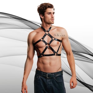 Leather Harness Men Adjustable Shoulder Harness Men, Fetish wear For Men Men&#39;s Leather Chest Shoulder and Arm Harness Bandages for Men Rave