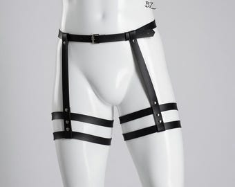 Men's Leather Thigh Harness, Adjustable Gothic Rave Accessory, Italian Leather Strap
