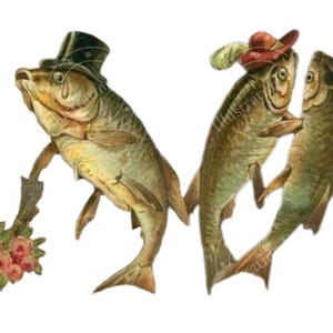 Vintage Anthropomorphic Fish Art | Romantic Victorian Fish Illustration, Whimsical Wall Decor