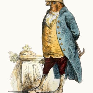 Charmante impression d'art vintage de gentleman oiseau | Illustration animalière originale en tenue victorienne avec haut-de-forme et canne | Cadeau de décoration d'intérieur unique