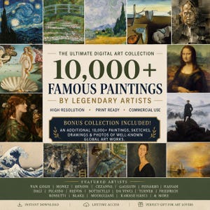 Más de 10.000 pinturas famosas de artistas legendarios con un gran bono / Descarga de colección de arte digital / Paquete de arte mural vintage