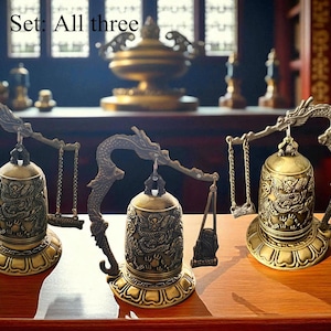 Taoist Brass Bell Set: Feng Shui Dragon Bells for Spiritual Protection