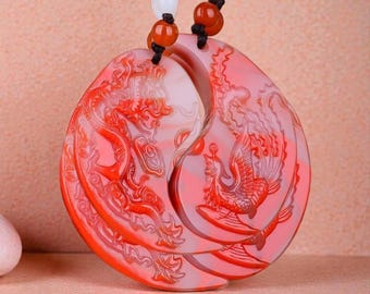 Customizable Consecration Service Hand-Carved Jade Dragon and Phoenix Couple Pendant