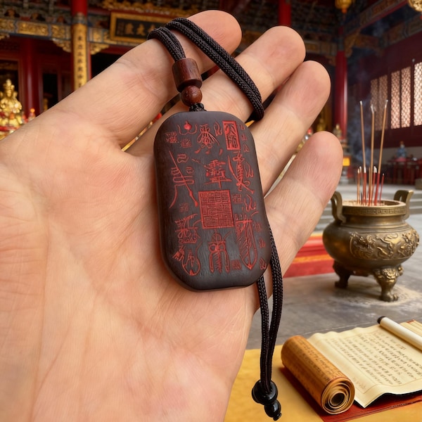 Lightning Struck Jujube Wood Taoist Talisman Necklace - Protection Amulet