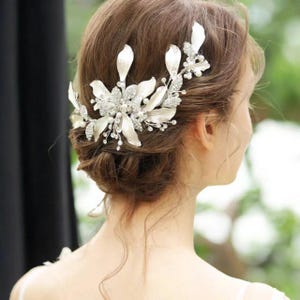 Accesorios para el cabello de novia, pinzas para el cabello de boda con perlas de cristal, juego de pinzas para zapatos, joyería nupcial floral vintage