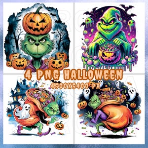 Grinch 4 PNG Halloween Bundle, Spooky Grinch & Pumpkin Art, Digital Download for T-Shirt Design, Halloween Party Decor, Trick or Treat PNG