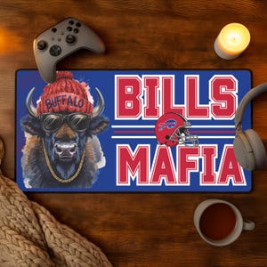 Buffalo Mafia Gaming Mat, Desk Pad for Office, Blue Red Desk Blotter, Tailgate Fan Decor, Football Team Mouse Mat