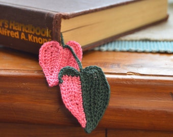 Handmade crochet bookmark houseplant pink princess philodendron book lovers gift plant enthusiasts