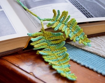 Handmade bookmark crochet fern leaves houseplant gift for book lovers