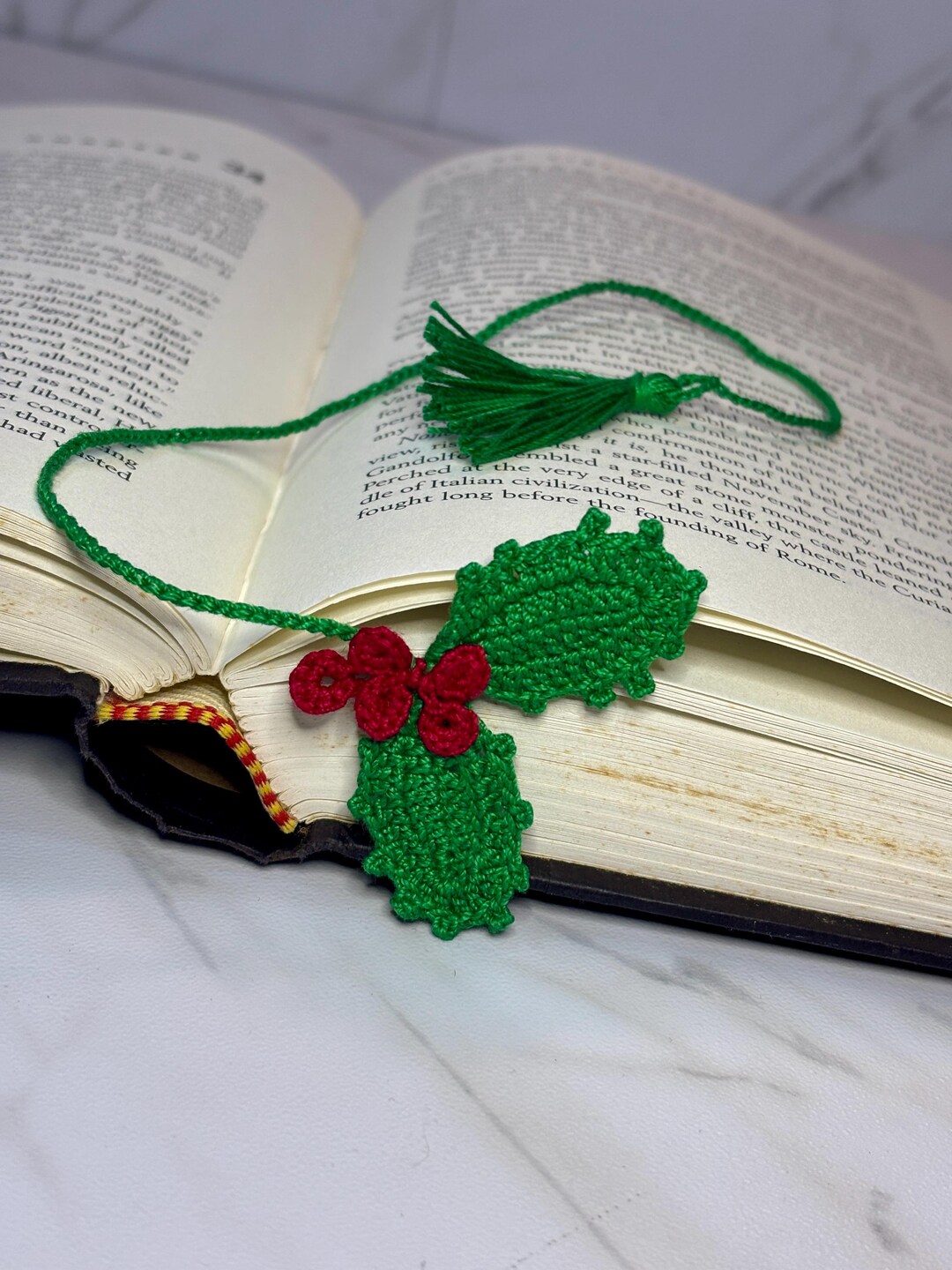 Handmade Bookmark, Crochet Red Holly Berries, Handcrafted Holiday Gift ...