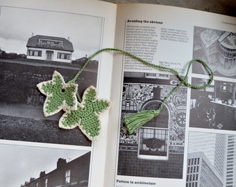 Handmade bookmark crochet variegated ivy leaves book lovers gift