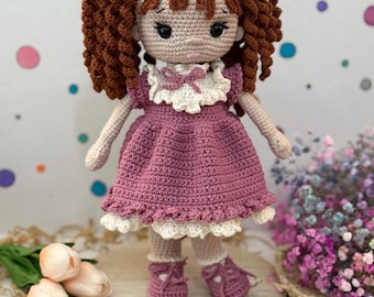 Crochet doll Lily – handmade soft toy, cotton amigurumi doll, gift for girls, 32 cm