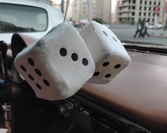 Fuzzy Dots Rear View Mirror Hangers - 2-Pack Car Decor Accessories In Multiple Colors