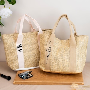 Strandtaschen Personalisiert, Sackleinen-Einkaufstaschen, Benutzerdefinierte Strohtaschen, Brautjungfer-Einkaufstaschen, Hochzeitsgeschenke für Braut, Geburtstagsgeschenke für Mutter, Junggesellinnenabschied