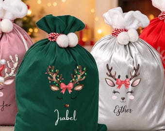 Personalized 2026 Large Santa Sack, Custom Name Christmas Gift Bag, Drawstring Santa Bag, Christmas Stocking Sack, Holiday Gift Bag for Kids