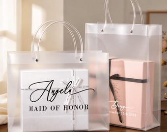 Custom Frosted Clear Gift Bag with Logo, Bridesmaid & Bachelorette Favor Pouch, Wedding Transparent Packaging Bag