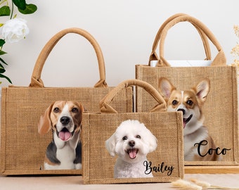 Personalized Pet Photo Burlap Tote Bag, Tote Bag with Dog Cat Photo, Custom Pet Bag, Cat Tote Bag, Dog Mom Tote Bag, Pet Owners Gift for Her