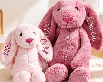 Personalized Embroidered Plush Bunny Rabbit Toy, Custom Monogram Soft Nursery Toy, Baby's First Christmas Gift, Nursery Room Decor