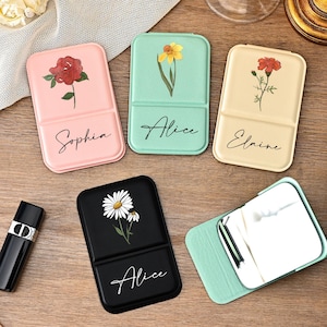 Personalized square makeup mirror, pocket mirror with custom name and logo, bridesmaid gift, folding makeup mirror, travel makeup mirror