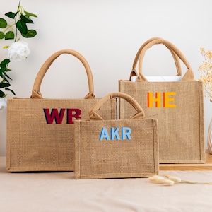 Personalized Shadow Monogram Burlop Bag, Monogram Burlap Jute Tote, Shadow Monogram Jute Carryall, Beach Tote Bag, Bridesmaids Gift for Her
