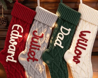 Personalized Knit Christmas Stockings, Custom Embroidered Name Family Stocking, 2026 Xmas Keepsake, Holiday Decor, Christmas Gift for Family