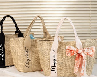 Beach bag personalized, Burlap Tote Bag, Custom Straw Bags, Bridal shower bag, Wedding Gift , beach bag bachelorette, bridesmaid proposal
