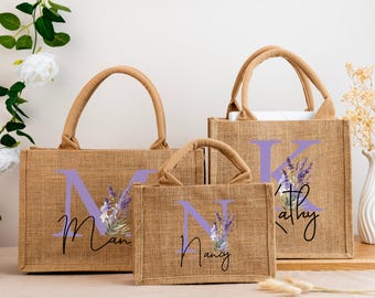 Regalos personalizados para dama de honor, bolsa de arpillera para boda, bolsa de playa con monograma personalizado, bolsa de mano hecha a mano, bolsa de playa de yute con nombre, regalos para ella