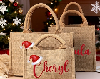Personalized Burlap Christmas Bag, Christmas Gift Tote Bag, Christmas Party Bags, Burlap Xmas Gift Bag, Christmas Sacks, Holiday Gift Bag
