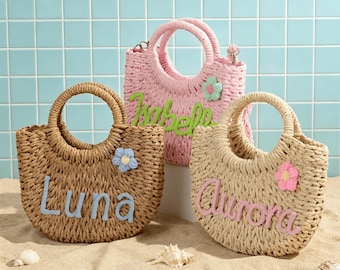 Bolso de playa de ganchillo floral personalizado, bolso de paja personalizado para vacaciones, regalos para la novia y las damas de honor, recuerdo de boda, regalo para el Día de la Madre