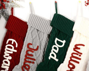 Personalized Knitted Christmas Stockings, Custom Embroidered Family Names, Holiday Decor