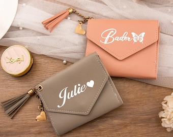 Personalized Birth Flower PU Leather Wallet with Tassel Wallet Gift for Her, Women Purse, Birthday Gifts for Mom, Bridesmaid Gifts