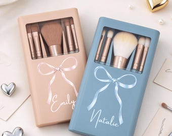 Custom Pink Bow Makeup Brush Set | Personalized Bridesmaid Gift | Birthday & Bridal Party Gift for Her, Gift for Mom