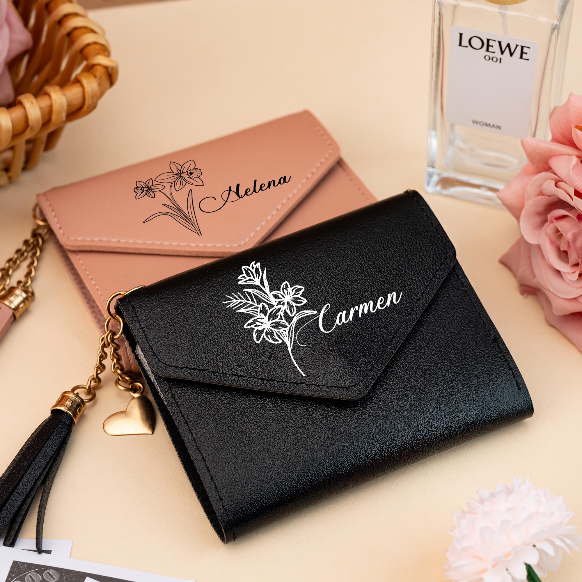 PW TOOLS Portafoglio Donna, Portafogli da Donna Piccoli in Pelle con Motivo a Cuore Ricamato, Pochette da Polso Simpatico Portamonete con Cerniera e Cinturino da Polso