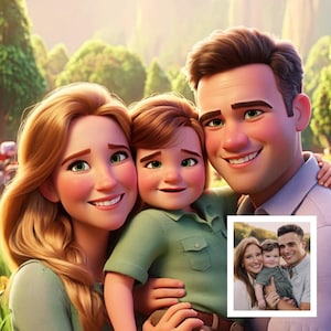 Custom Family Portrait, Couple Portrait, Cartoon Portrait, Custom Pixar Style Portrait, Pixar Cartoon Portrait, Cartoon Style Couple