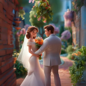 Custom Wedding Portrait, Cartoon Portrait, Wedding Gift, Painting from Photo, Pixar Character, Wife Husband Gift, Wedding Keepsake