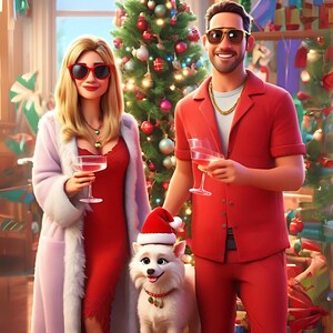 Christmas Custom Portrait, Custom Cartoon Animation Cartoon Style Couple Cartoon Pixar Character Photo Portrait Personalized Portrait