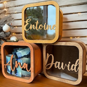 Tirelire en bois personnalisée pour enfants - Tirelire personnalisée avec nom - Tirelire en bois faite main