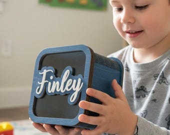 Kids Wooden Piggy Bank with Custom Name, Personalized Money Box, Child’s First Savings Bank, Birthday Gift