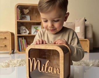 Tirelire en bois personnalisée : tirelire personnalisée, cadeau écologique pour enfants, hors taxes aux États-Unis !